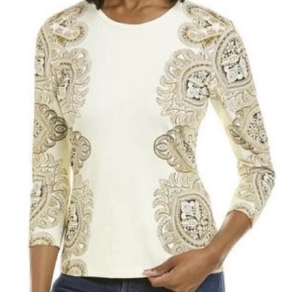 J. McLaughlin ivory Paisley Long Sleeve Top